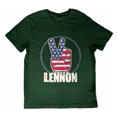 John Lennon Unisex T-shirt: Peace Fingers Us Flag (x-small) XS