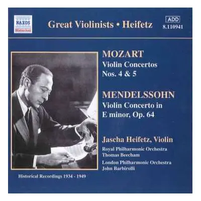 CD Wolfgang Amadeus Mozart: Heifetz: Mozart / Mendelssohn (Historical Recordings 1934-1949)