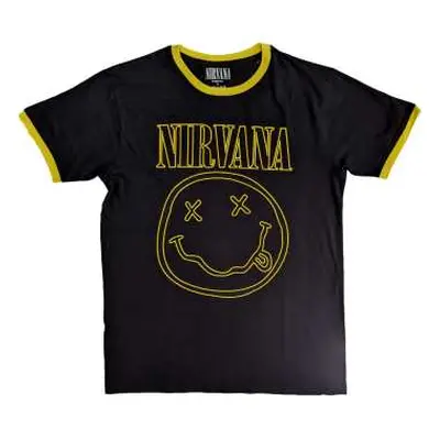 Nirvana Unisex Ringer T-shirt: Outline Happy Face (x-large) XL