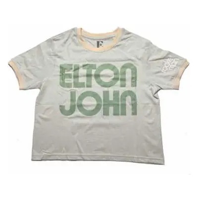 Elton John Ladies Crop Top: Retro Text Ringer (sleeve Print) (xx-large) XXL