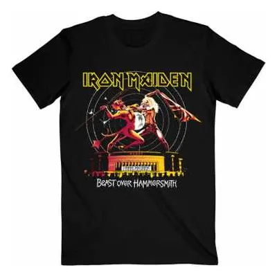 Iron Maiden Unisex T-shirt: Beast Over Hammersmith Eddie & Devil Tonal (large) L