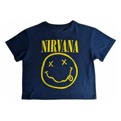 Nirvana Ladies Crop Top: Yellow Smiley Flower Sniffin (back Print) (large) L