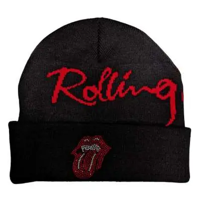 The Rolling Stones Unisex Beanie Hat: Embellished Classic Tongue (back Print)