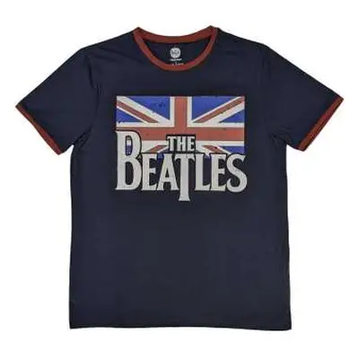 The Beatles Unisex Ringer T-shirt: Drop T Logo & Vintage Flag (xx-large) XXL