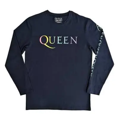 Queen Unisex Long Sleeve T-shirt: Rainbow Crest (back & Sleeve Print) (x-large) XL