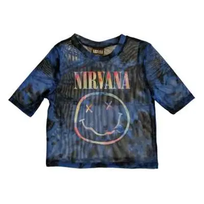 Nirvana Ladies Crop Top: Pastel Happy Face (mesh) (small) S