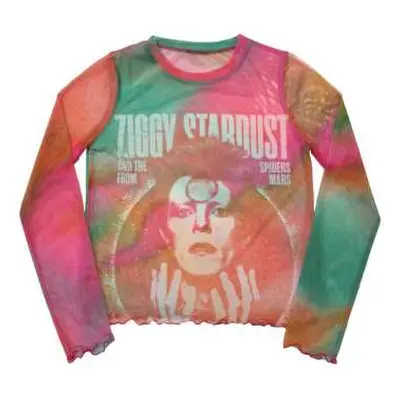 David Bowie Ladies Long Sleeve T-shirt: Ziggy V2 (mesh) (medium) M