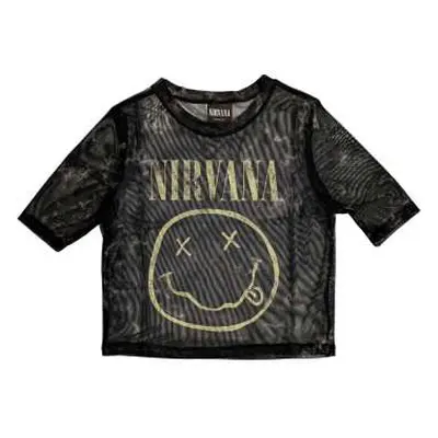 Nirvana Ladies Crop Top: Yellow Smiley (mesh) (xx-small) XXS