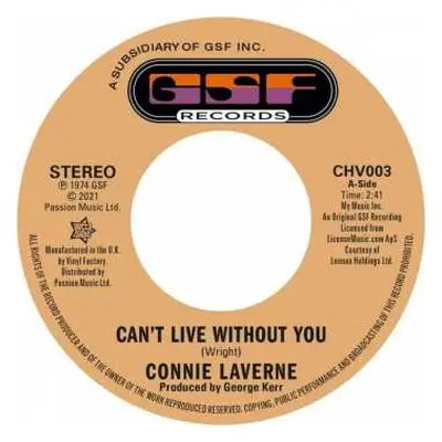 SP Connie Laverne: Can't Live Without You / I Can See Him Loving You