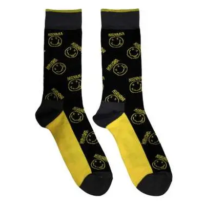 Nirvana Unisex Ankle Socks: Happy Face & Logo Stripes (uk Size 6 - 11) UK Size 6 - 11