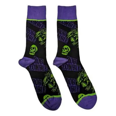 Rob Zombie Unisex Ankle Socks: Skull Face Green/purple (uk Size 7 - 11) 42 - 47