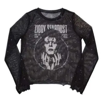 David Bowie Ladies Long Sleeve T-shirt: Ziggy V1 (mesh) (x-small) XS