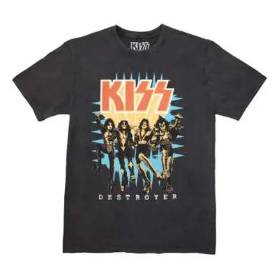 Kiss Unisex Stone Wash T-shirt: Destroyer 3d Logo (large) L