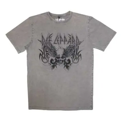 Def Leppard Unisex Stone Wash T-shirt: Tribal Skull (large) L