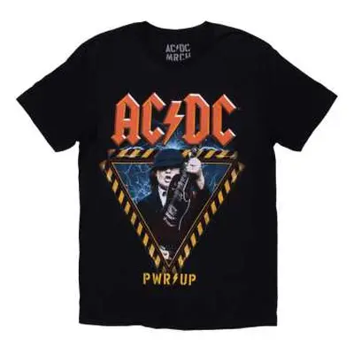 Ac/dc Unisex T-shirt: Angus Triangle Pwr-up Eu Tour '32 (back Print & Ex-tour) (xxx-large) XXXL