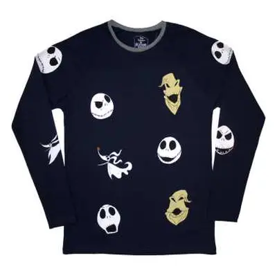 The Nightmare Before Christmas Unisex Long Sleeve T-shirt: Character Heads (back Print & Embelli