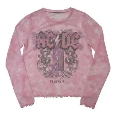 Ac/dc Ladies Long Sleeve T-shirt: Plug Me In (mesh) (x-small) XS