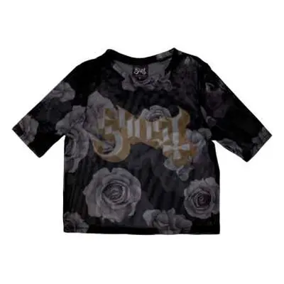 Ghost Ladies Crop Top: Logo & Roses (mesh) (large) L