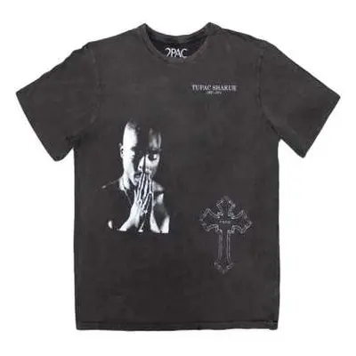 Tupac Unisex Stone Wash T-shirt: Photo Cross (large) L