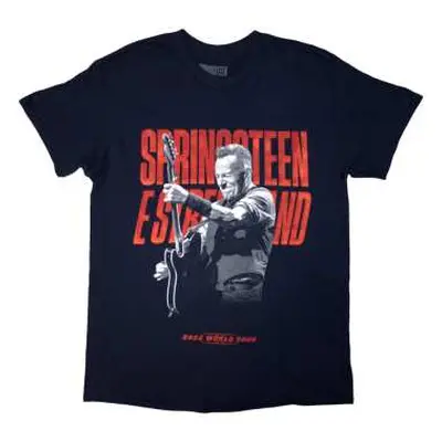 Bruce Springsteen Unisex T-shirt: Tour '24 Guitar Photo (navy Blue) (back Print & Ex-tour) (medi