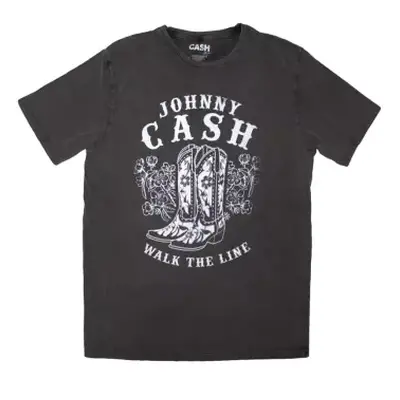 Johnny Cash Unisex Stone Wash T-shirt: Walk The Line Boots (charcoal Grey) (medium) M