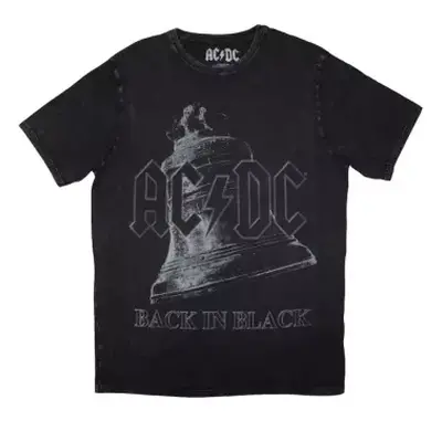 Ac/dc Unisex Stone Wash T-shirt: Back In Black Bell (black) (medium) M