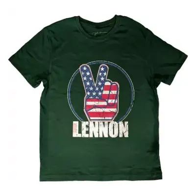 John Lennon Unisex T-shirt: Peace Fingers Us Flag (large) L