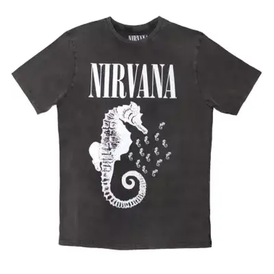 Nirvana Unisex Stone Wash T-shirt: Seahorse & Logo Mono (charcoal Grey) (medium) M