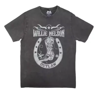 Willie Nelson Unisex Stone Wash T-shirt: Outlaw (charcoal Grey) (large) L