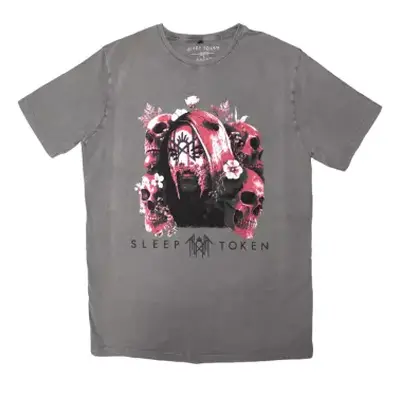 Sleep Token Unisex Stone Wash T-shirt: Skulls & Flowers (grey) (xx-large) XXL