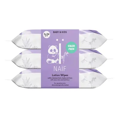 NAÏF Pečující vlhčené ubrousky s Aloe Vera pro děti a miminka Baby & Kids (Lotion Wipes) 3 x 54 