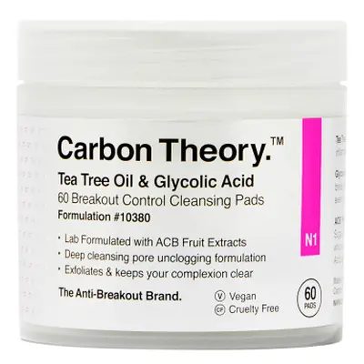 Carbon Theory Čisticí pleťové tamponky Tea Tree Oil & Glycolic Acid Breakout Control (Cleansing 