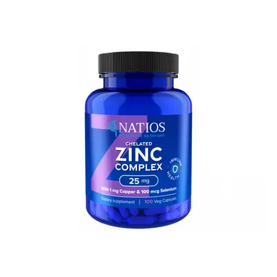 Natios Zinc Chelated Complex, Zinek, selen a měď, 25 mg 100 veganských kapslí