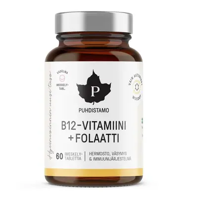 Puhdistamo Vitamin B12 Folate malina (Vitamín B12 s folátem Quatrefolic®) 60 pastilek