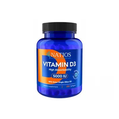 Natios Vitamin D3, Vysoce vstřebatelný, 5000 IU, 250 softgel kapslí (s olivovým olejem)