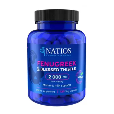 Natios Fenugreek & Blessed Thistle Extract, Pískavice & Benedikt, 2000 mg 120 veg. kapslí