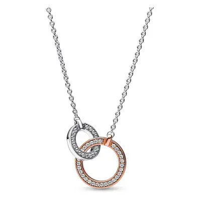 Pandora Stříbrný náhrdelník s bicolor přívěskem Rose Signature 382778C01-45