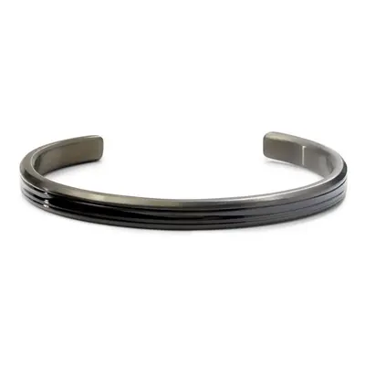 Rebel&Rose Pevný otevřený náramek z oceli Bangle Black Lines RR-MB005-B 19 cm - L