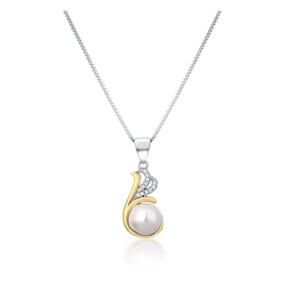 JwL Luxury Pearls Stříbrný bicolor náhrdelník s pravou perlou a zirkony JL0786 (řetízek, přívěse