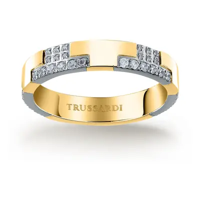 Trussardi Blyštivý bicolor prsten z oceli T-Logo TJAXC39 56 mm