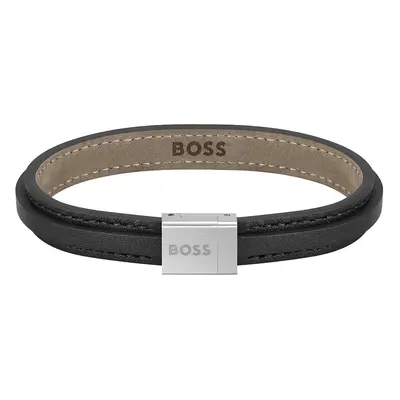 Hugo Boss Černý kožený náramek pro muže Grover 1580328 19 cm