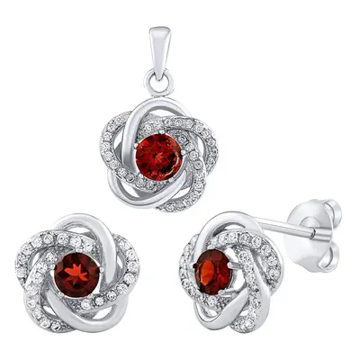 Silvego Stříbrný set šperků ROSALYN s granáty a Brilliance Zirconia JJJS0088GA (náušnice, přívěs