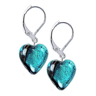 Lampglas Výjimečné náušnice Turquoise Heart s ryzím stříbrem v perlách Lampglas ELH5