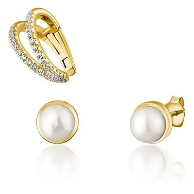 JwL Luxury Pearls Moderní set pozlacených náušnic (1x záušnice, 2x pecková náušnice) JL0807