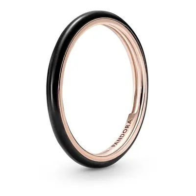 Pandora Minimalistický bronzový prsten s černým smaltem Rose 189655C01 52 mm