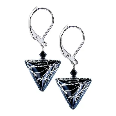 Lampglas Elegantní náušnice Black Marble Triangle s ryzím stříbrem v perlách Lampglas ETA2