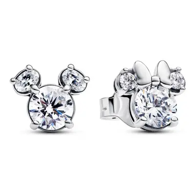 Pandora Třpytivé stříbrné náušnice Mickey a Minnie Disney 293219C01