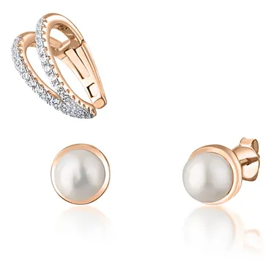 JwL Luxury Pearls Moderní set bronzových náušnic (1x záušnice, 2x pecková náušnice) JL0809