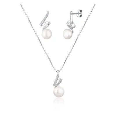 JwL Luxury Pearls Elegantní set šperků s pravou perlou a zirkony JL0746 (řetízek, přívěsek, náuš