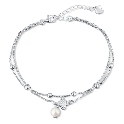 JwL Luxury Pearls Dvojitý stříbrný náramek s pravou perlou a zirkony JL0801